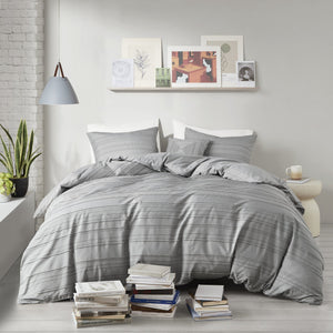 English Elm 3 Pcs Twin/Twin Xl Modern Gray Jacquard Duvet Cover Set With Throw Pillow - Soft & Easy-Care! B035P319884