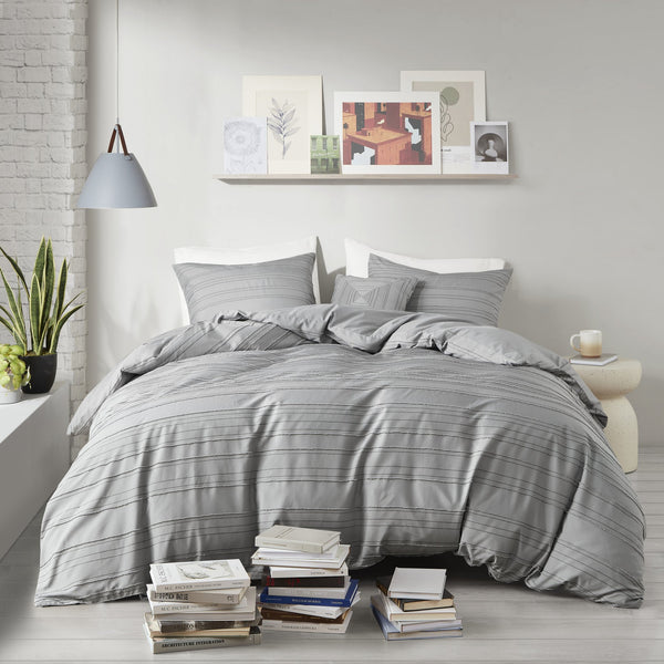 English Elm 3 Pcs Twin/Twin Xl Modern Gray Jacquard Duvet Cover Set With Throw Pillow - Soft & Easy-Care! B035P319884