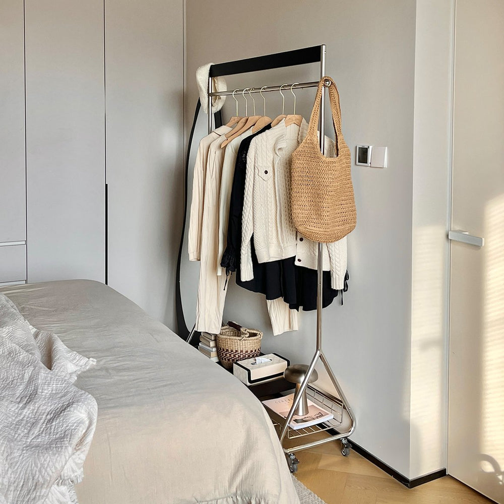 English Elm Leon Vintage Clothes & Hat Rack Portable Stainless Steel & Wood Organizer with Wheels, Space-Saving Tidy Storage Black W3318P308513