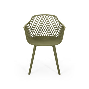 English Elm Poppy Outdoor Dining Chairs Set of 2 Diamond Mesh Geometric Modern Patio Seating Olive Green N776P414399G