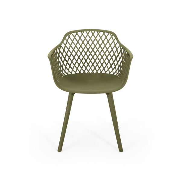 English Elm Poppy Outdoor Dining Chairs Set of 2 Diamond Mesh Geometric Modern Patio Seating Olive Green N776P414399G
