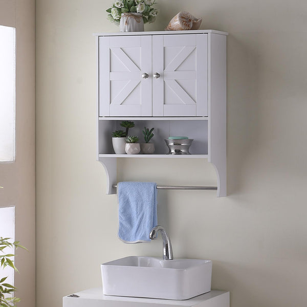 English Elm Over Farmhouse Bathroom Storage Cabinet with Two Doors and Adjustable Shelves for Small Spaces White 31 L x 13.3 W x 5.5 H W3151P345793