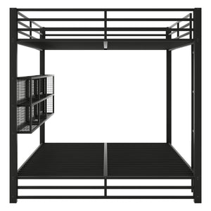 English Elm Metal Queen over Queen Bunk Bed with Storage Cabinets, LED Lighting, Sturdy Black Metal Frame, Space-Saving Design N7090000672B