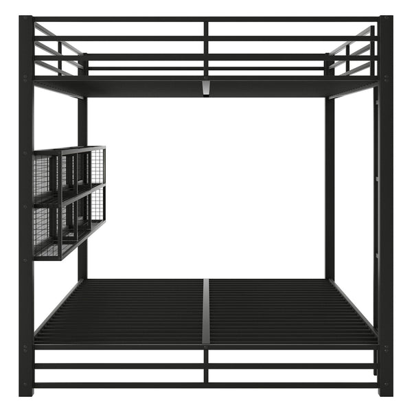 English Elm Metal Queen over Queen Bunk Bed with Storage Cabinets, LED Lighting, Sturdy Black Metal Frame, Space-Saving Design N7090000672B