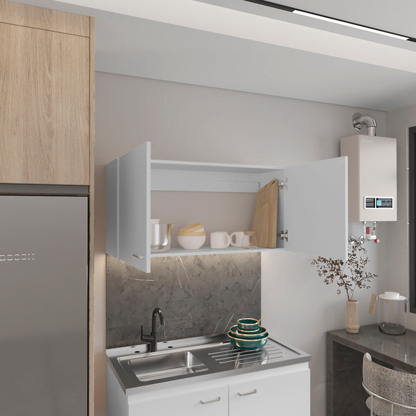 English Elm Napoles 39" W Double Door Wall Cabinet White - Space-Saving Particle Board Storage for Kitchen Bath Laundry Garage B200P240265
