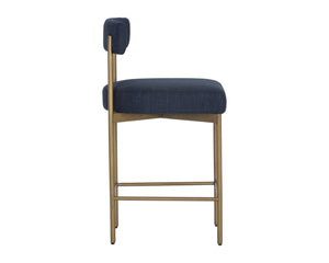Sunpan Seneca Counter Stool - Modern Open Back Design with Stylish Steel Frame for Contemporary Spaces Antique Brass / Arena Navy