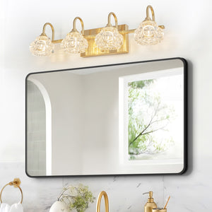 English Elm Modern Crystal Bathroom Vanity Light, 4-Light Golden Wall Sconce With Clear Glass Shade, Elegant Wall Mount Lighting For Bathroom, Powder Room, Or Vanity Mirror (No Bulbs)