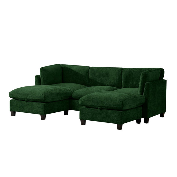 English Elm 96.5" L-shaped Chenille Sectional with Storage Ottoman Eucalyptus Frame Living Room Green W1097S00287