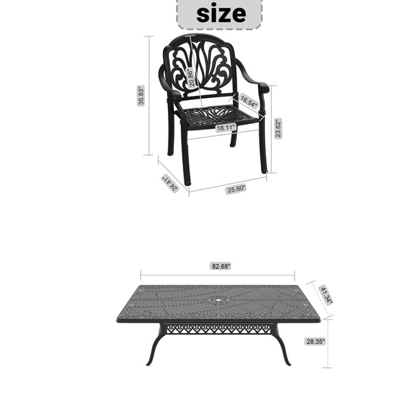 English Elm 9-piece Cast Aluminum Outdoor Dining Set Ornate Relief Carved Patio Garden Furniture W1710S00610