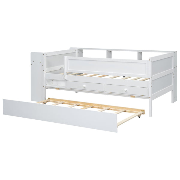 English Elm Multi-functional Twin Daybed with Trundle Desk Usb Charging Pine Wood Storage GX000462AAK