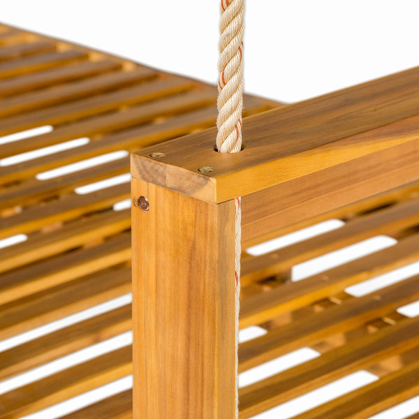 English Elm TOPMAX Acacia Wood Twin Porch Swing Bed Frame with High Back, 350lb Capacity & 118" Hemp Ropes Natural N717P265795A