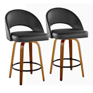 English Elm Fixed-height Swivel Counterstools Faux Leather Padded Seat Chrome Footrest Set of 2 Black B202S01844
