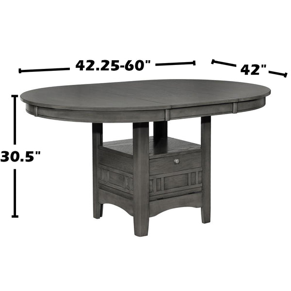 English Elm Oval 60-inch Extension Leaf Dining Table with Medium Grey Finish, Storage Base & Open Shelf B016P369261