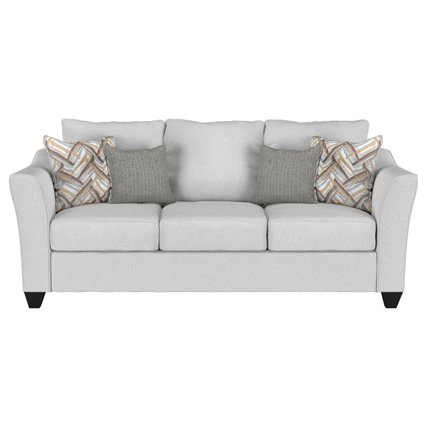 English Elm Alcazar Sand Track Arm Sofa with Toss Pillows, Modern Plush 3-Seater Upholstered in Gray Mist, Tapered Wood Legs B062P354051