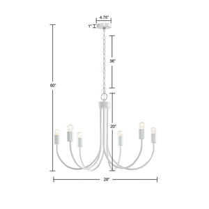 JLA Home 510 Design - 6-Light Gloss White Metal Chandelier — Modern Minimalist 24" Open Silhouette, Coastal/Scandi Style Lighting Fixture 5DS150-0042