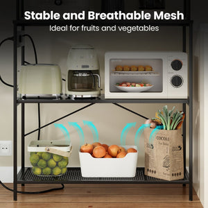 English Elm Large Five Tier Industrial Bakers Rack with Built in Outlets Microwave Stand Kitchen Organizer Black T3623P431203