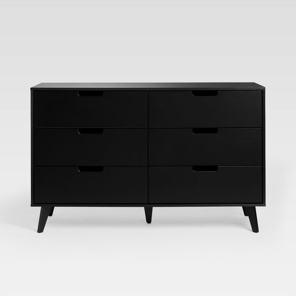 English Elm Walker Edison - Mid-Century Hans 6-Drawer Dresser with Durable MDF, UV Foil Finish, Warp-Resistant, Smooth Slides Black 56.5 L x 20 W x 8 H B185P169060