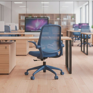 English Elm Ergonomic Mesh Back Task Chair with Flip Armrests High Density Foam Seat 500lb Capacity Blue W5280P464458