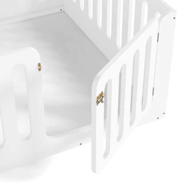 English Elm Twin Solid Pine Montessori Floor Bed with House Frame Door and Safety Fence Light White W5305P420635