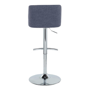 English Elm Toriano Contemporary Barstools Set Of 2 - Adjustable Blue Fabric Swivel Seats With Chrome Base B202S01040-GIGA