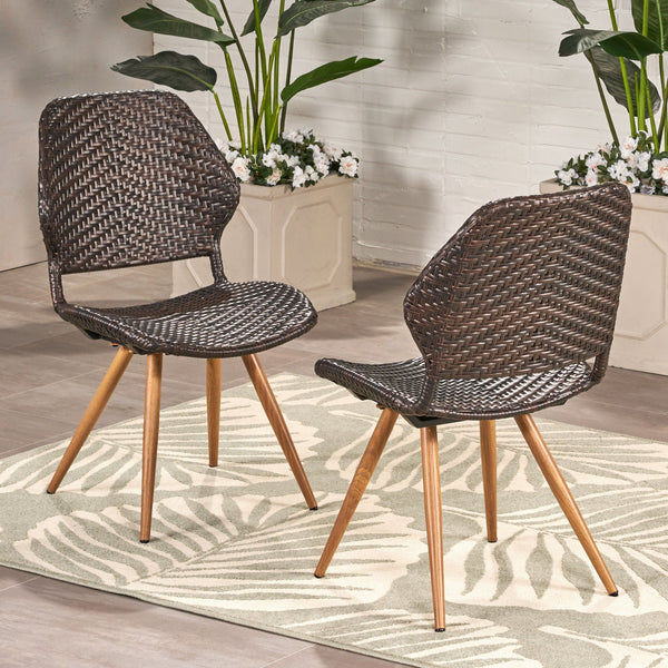 English Elm Christopher Knight Home® - LARYN Rattan Dining Chair Set of 2 – Brown Multi Wicker with Wood-Finish Iron Legs, Cushioned Comfort 62949.00MBRN