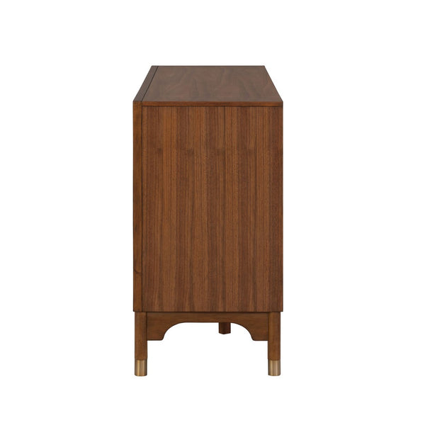 English Elm 1pc Mid-century Walnut Veneer Dining Server with Gold Legs and Bar Pull Hardware B2741P446683