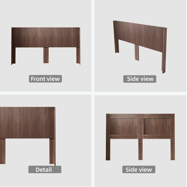 English Elm Modern Fluted Wood Panel King Headboard Wall Mounted Wingback Walnut Bedroom Accent W3520P383461