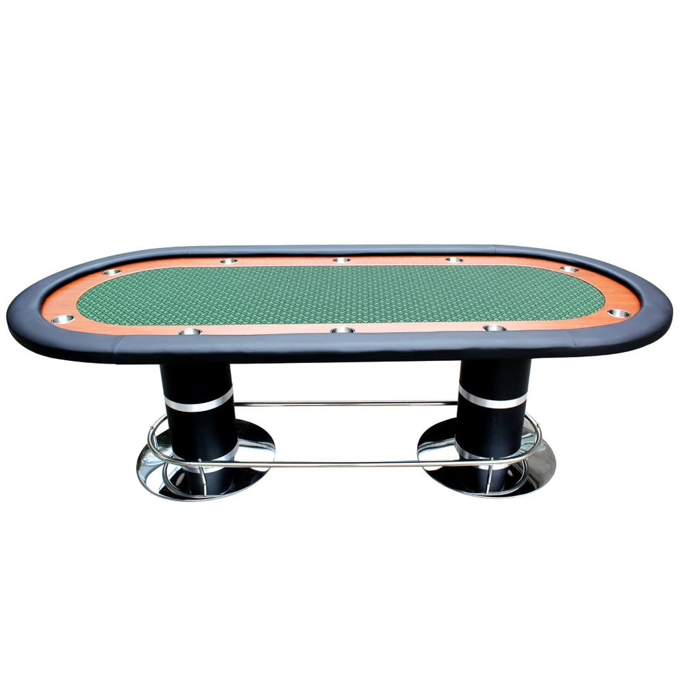 English Elm 96" Oval Poker Table Seats 10 with Speed Felt Surface Stainless Steel Cup Holders Green W2748S00051