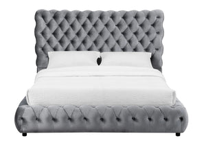 English Elm 1Pc Contemporary Upholstered King Bed With Tufted Headboard & Footboard - Stylish Gray Furniture Set B011S01653