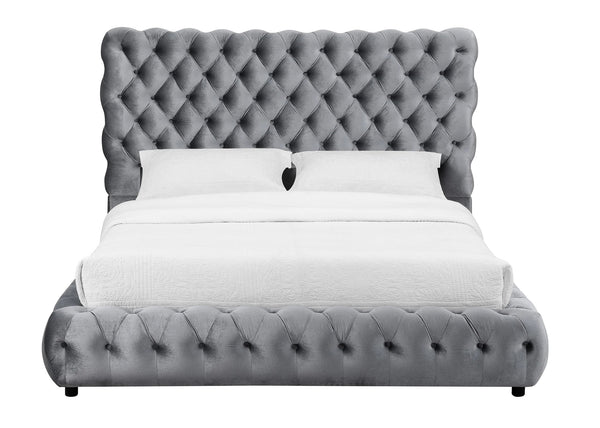 English Elm 1Pc Contemporary Upholstered King Bed With Tufted Headboard & Footboard - Stylish Gray Furniture Set B011S01653