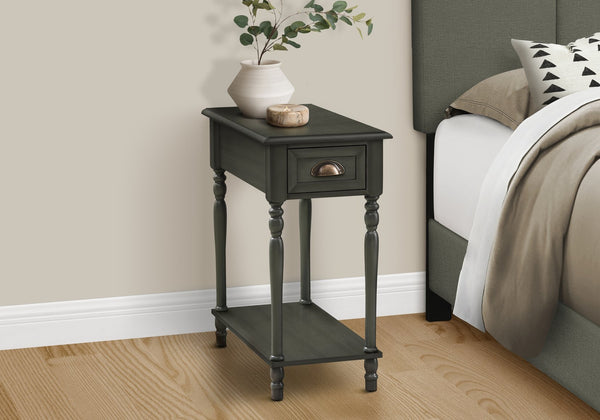 English Elm Accent Table Narrow Nightstand with Drawer and Shelf, Traditional Dark Brown Veneer, Space-Saving End Table 24.25"H Green 25 L x 16 W x 11 H B2710P219477
