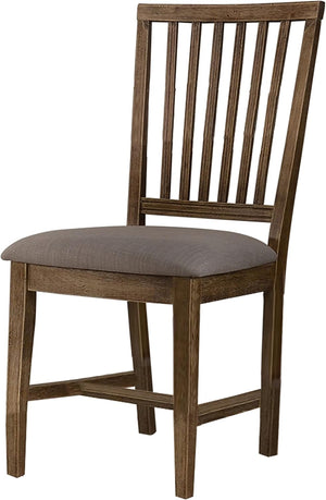 English Elm Natural Oak Wood Slat-Back Dining Chairs Set of 2 with Linen-Blend Padded Seats, Antique Finish, Cozy Style B011P353141