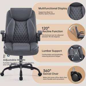 English Elm Leather Executive Desk Chair with Flip up Armrests Lumbar Support and Spring Cushion Grey T5339P459999