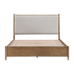 English Elm Modern Hickory Veneer Queen Bed with Tall Headboard and Removable Upholstered Cushion B011S02164