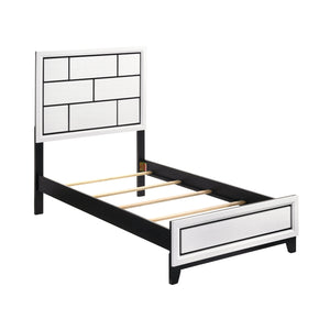 English Elm Modern Twin Size Bed Frame - Contemporary White Finish With Bold Black Lines For Stylish Bedrooms B011S01345