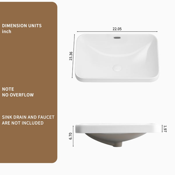 English Elm Ceramic Undermount Vanity Sink Glazed Porcelain Basin with Clean Flush Countertop Fit W3402P406915