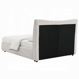 English Elm 1pc Queen Platform Bed with Chenille Upholstery, Solid Rubberwood Frame, Padded Headboard, No Box Spring Required Beige 67 L x 7 W x 47 H B2741S00740