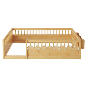 English Elm Full Montessori floor bed offering high rails, built-in light and shelf for safe independent sleep and storage Natural 79.13 L x 13 W x 6.3 H W2593P333587
