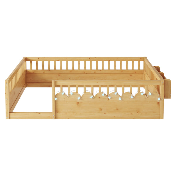 English Elm Full Montessori floor bed offering high rails, built-in light and shelf for safe independent sleep and storage Natural 79.13 L x 13 W x 6.3 H W2593P333587