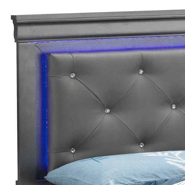 English Elm Lorana Twin Bed with Jeweled Tufted Headboard and LED Accents, Metallic Finish, Durable Wood Veneer Black 85 L x 4 W x 8 H B078S00587