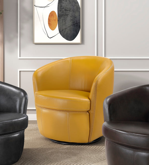 English Elm Luxury Top Grain Leather Swivel Barrel Chair with Solid Wood Frame, 360° Rotation, Removable Cushion Cover, No Assembly Required Yellow 32 L x 30 W x 33.5 H B011P308558