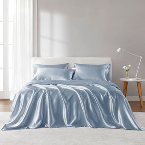 English Elm 6 Luxury King Satin Sheet Set Blue – 6-Piece 100% Polyester 90g Soft Wrinkle-Resistant Bedding Pack B035P319702