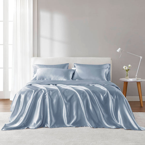 English Elm 6 Luxury Queen Sheet Set Satin 100% Polyester 90GSM Smooth Wrinkle-Resistant Deep Pocket Bedding Blue 11.81 L x 9.84 W x 3.94 H B035P319701
