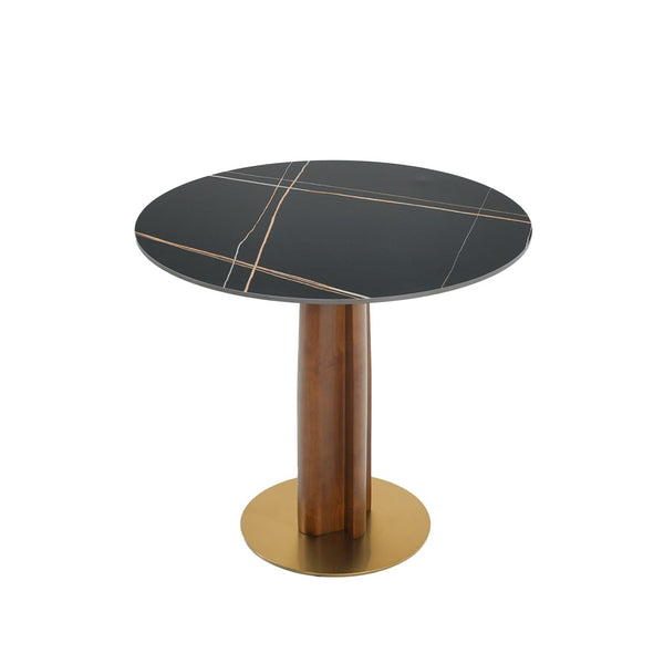 English Elm Modern Round Dining Table - 33.5" Sintered Stone Top With Wooden Legs & Gold Base For Small Spaces P4 W1535S00602-GIGA