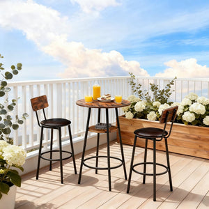English Elm 3 Piece Bar Height Dining Set with Two Tier Storage and Pu Upholstered Stools Rustic W3204P428254