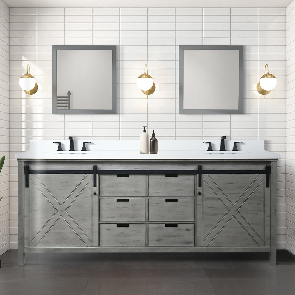 English Elm Ash Grey Double Bath Vanity With White Quartz Countertop & 2 Mirrors - Stylish Storage Solution! B2731S00865