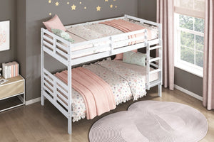 English Elm Twin Twin-over-Twin Bunk Bed with Guard Rails and Integrated Ladder, Oak-Veneer Durable Frame, Space-Saving Design White 44 L x 34.5 W x 7 H B011S01857