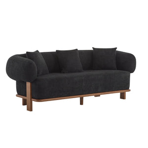 English Elm Round Arm Curved Sofa Plush Upholstered Mid-century Living Room Lounge Seating Black N771P270523H