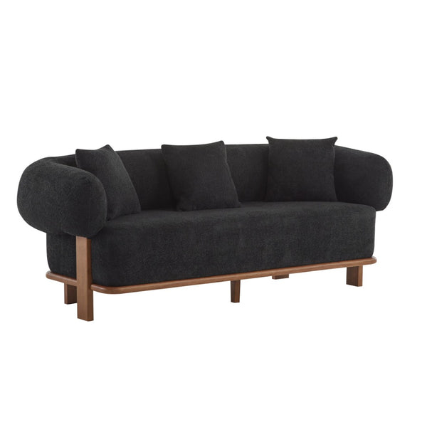 English Elm Round Arm Curved Sofa Plush Upholstered Mid-century Living Room Lounge Seating Black N771P270523H