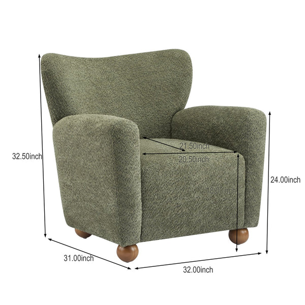 English Elm Christopher Knight Home® - Cozy Wingback Armchair with Plush Bouclé Upholstery, Solid Wood Legs, Timeless Elegant Comfort Olive Green,Teak 32 L x 29.5 W x 26.75 H N776P293322G